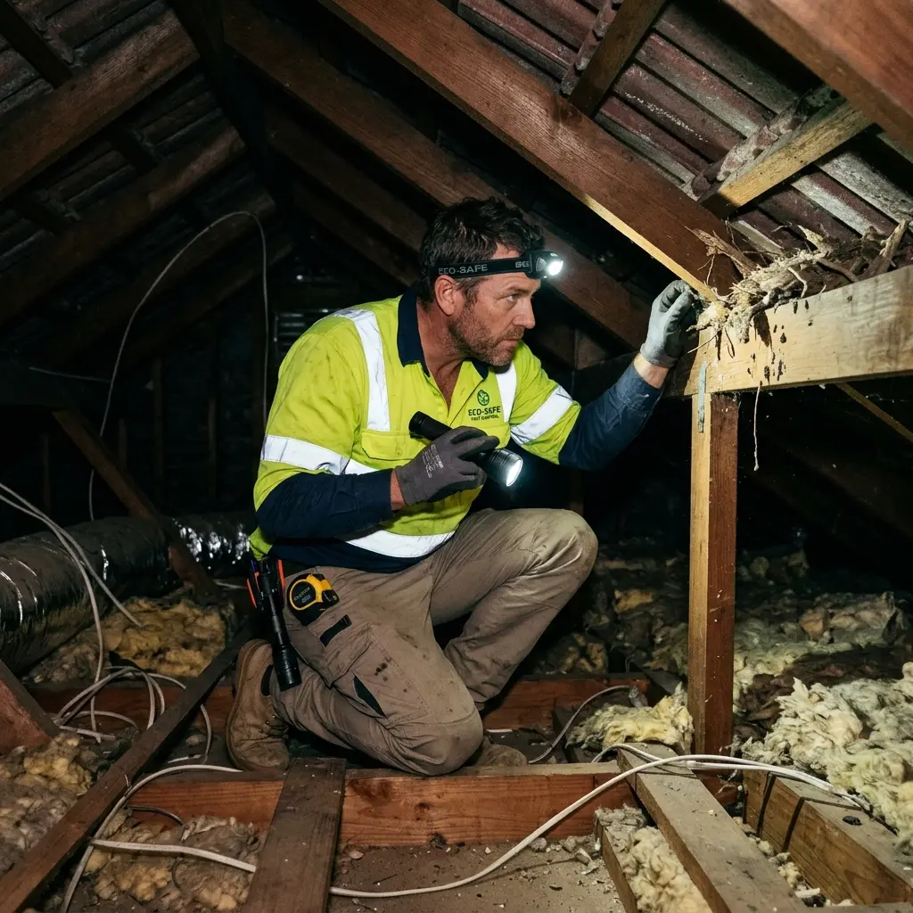 Technician inspecting a Broadmeadows subfloor void for a deceased cat