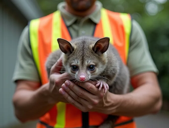 Animal handler safely recovering a deceased possum in Broadmeadows