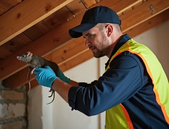 Technician inspecting a roof cavity for a dead rat in Broadmeadows